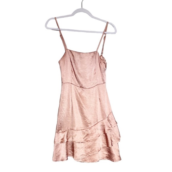 Lulus Dreams Come True Satin Ruffled Mini Dress True Barbiecore Rose Pink Sz XS - Picture 5 of 11